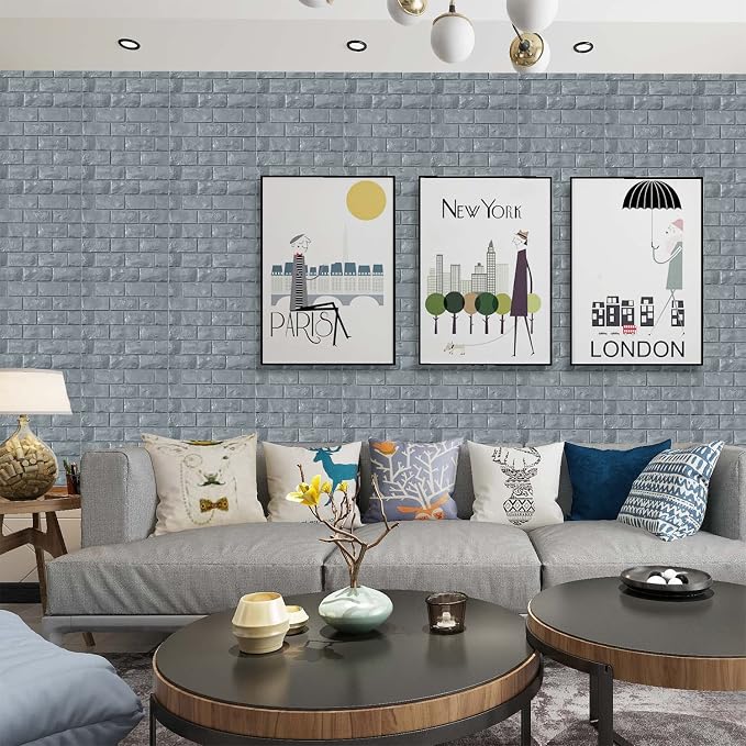 3D Wall Panels Peel and Stick 11PCS Gray Foam Brick Wallpaper - Image 2