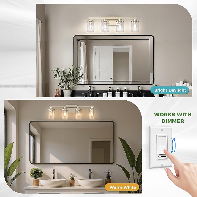 DORESshop 4-Light Vanity Light Fixtures, Nickel Bathroom Light Fixtures Over - Image 3