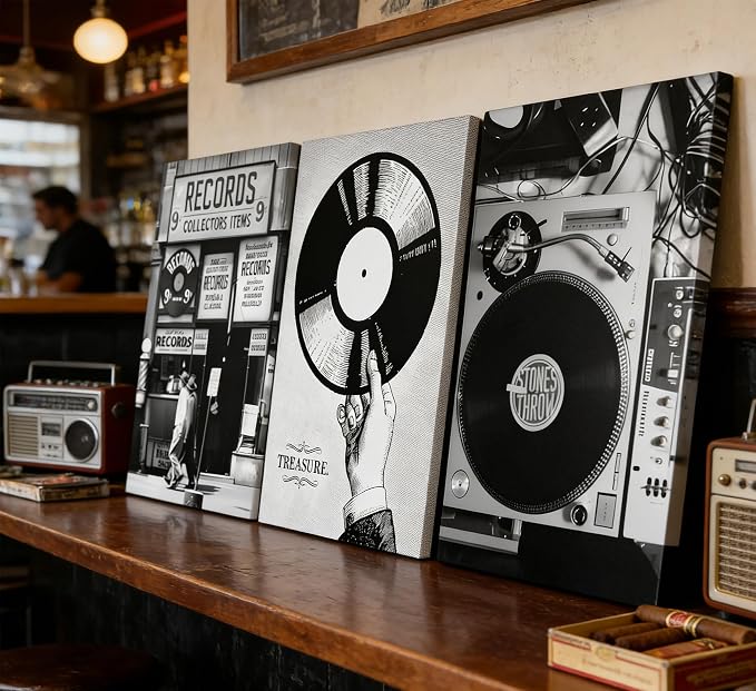 Vintage Music Canvas Wall Art Fashion Black And White Photography Preppy Vinyl - Image 3