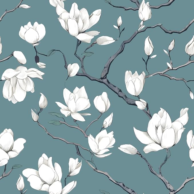 Laatse Blue and White Wallpaper Peel and Stick Vintage Floral Contact Paper by Laatse