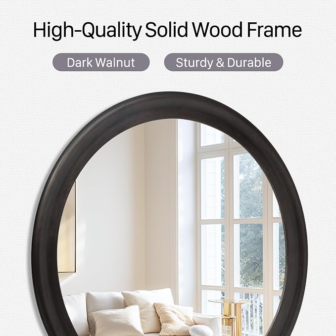 CULER Round Wall Mirrors 36 Inch, Wood Rustic Decorative Transitional Mirror - Image 2
