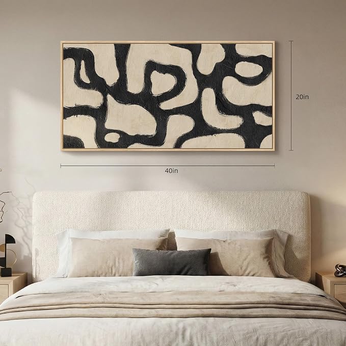 Framed Abstract Neutral Horizontal Wall Art Bedroom, Large Abstract Canvas - Image 8