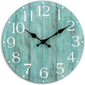 Wall Clock, Teal Silent Non-Ticking Battery Operated, Kitchen Rustic Vintage by HYLANDA