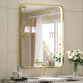 20X28 Inch Framed LED Lighted Bathroom Mirror, Wall Mounted Gold Metal Vanity by FTOTI
