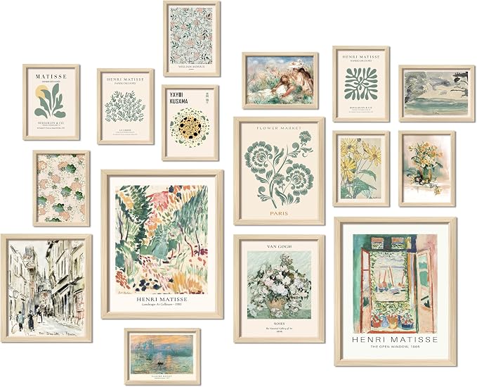 ANERZA 16 PCS Framed Sage Green Wall Art Decor, Matisse Wall Prints by ANERZA