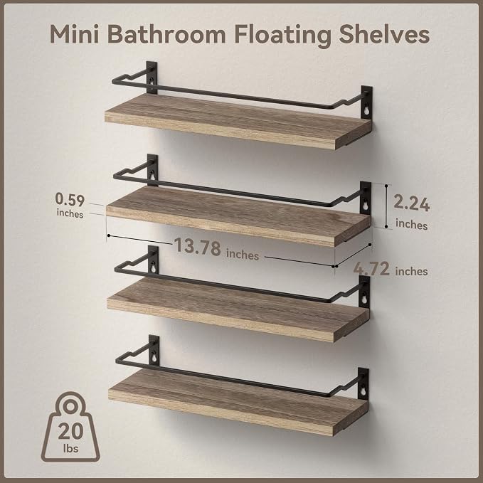 RICHER HOUSE 4-Piece Bathroom Paulownia Wood Shelves Set, Wall Mounted - Image 3