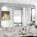 Brushed Nickel Bathroom Wall Mirror, Tempered Glass, Shatter Proof, Hangs by Minuover