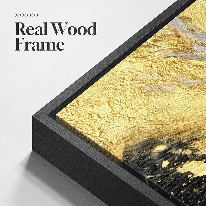 Large Framed Black and White Gold Abstract Wall Art, Modern Vertical Canvas - Image 5