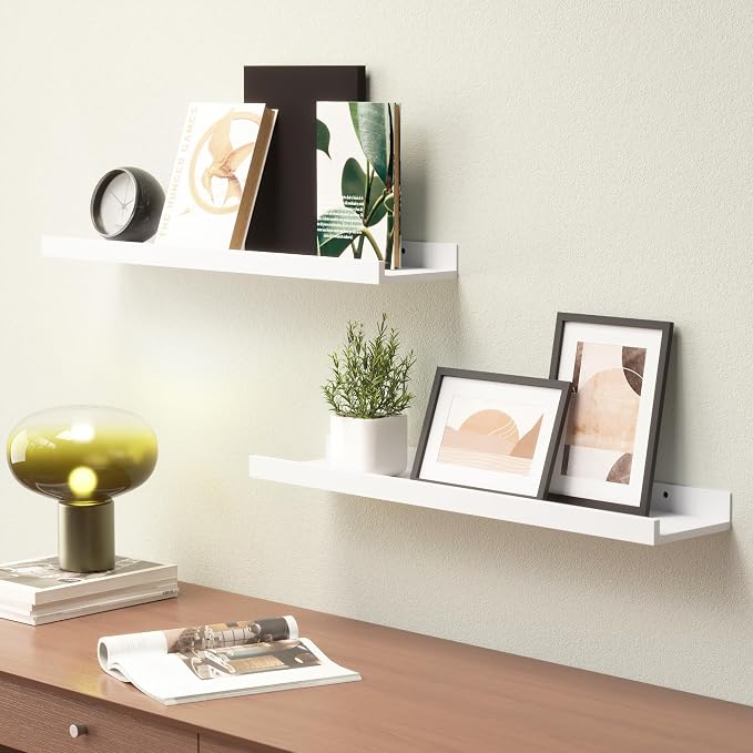 Boswillon 23.6 Inches Long Floating Shelves, 2 Set Modern White Wall Shelf - Image 6