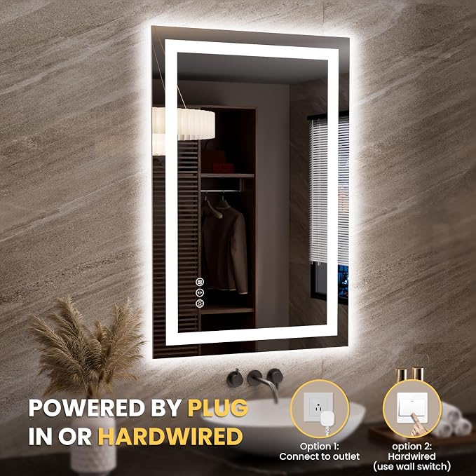LOAAO 23.6"x35.4" LED Mirror for Bathroom, Lighted Bathroom Mirror - Image 7