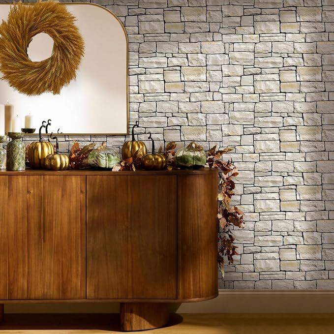 COMSTICKC 3D Faux Stone Wall Sticker Peel and Stick Wall Covering, DIY - Image 2