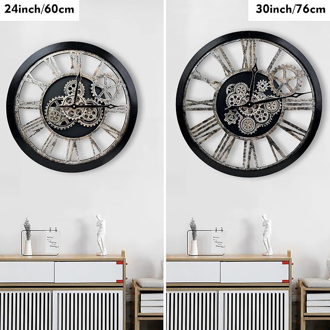 The B-Style Large Real Moving Gears Wall Clock 30 inch Rustic Retro Industrial - Image 2