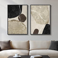 Framed Neutral Abstract Wall Art, 2 Piece Large Modern Black Beige Brown Canvas by Cuspin