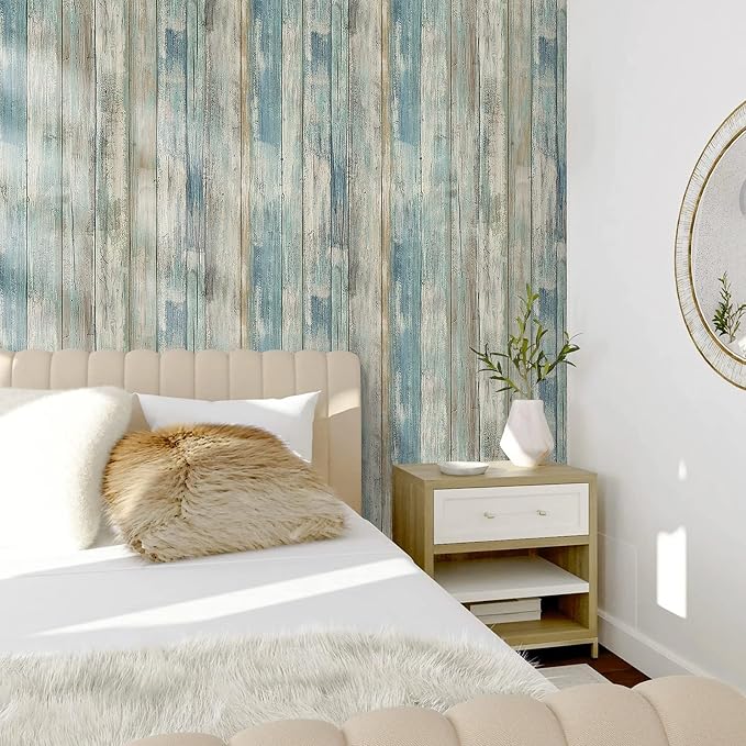 practicalWs 17.71''x 393.7''Blue Distressed Wood Wallpaper Self-Adhesive Peel - Image 8