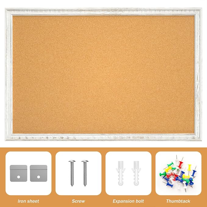 White Cork Board for Wall, 36 x 24 inches Decorative Bulletin Board, Rustic - Image 9