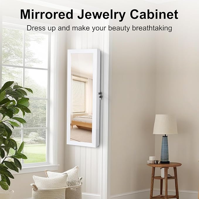 Mirror Jewelry Cabinet, Wall/Door Mounted Jewelry Armoire - Image 8