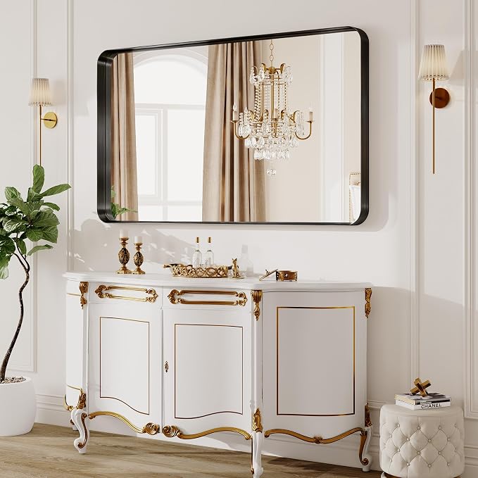 40X30 Inch Black Metal Framed Bathroom Mirror - Image 8