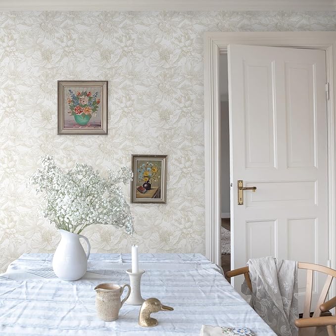 Ismoon Large Floral Peel and Stick Wallpaper Boho Beige/Coffee Contact Paper - Image 8