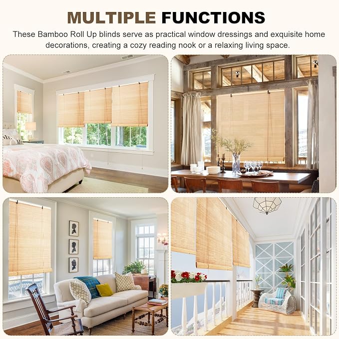Bamboo Roller Blinds Shades, Outdoor Bamboo Roll Up, Vertical Lifting, - Image 8