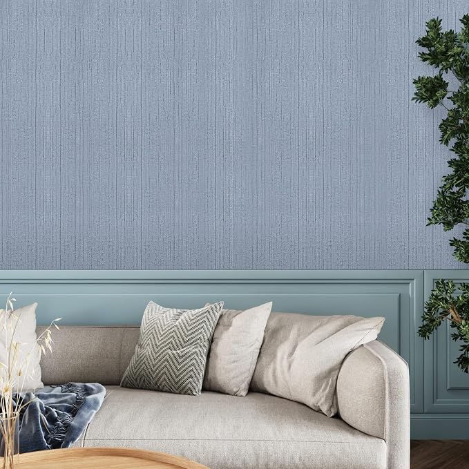 CRE8TIVE 24"x118" Wide Light Blue Grasscloth Peel and Stick Wallpaper Fabric - Image 5