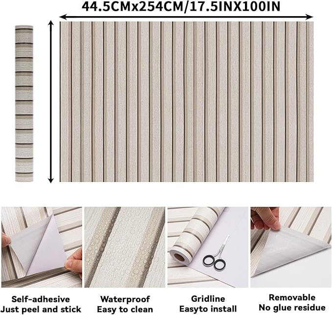 Wood Slat Wallpaper Peel and Stick Dead Wood Color 17.5x100 Inch Flat Finish - Image 2