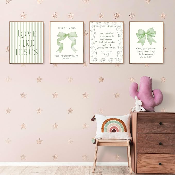 LARTSFRO Coquette Sage Green Bow Jesus Wall Art Decor Posters, Inspirational - Image 3