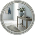 30 Inch Round Farmhouse Mirror for Bathroom Vanity, Distressed Grey Solid Wood by Pocetry