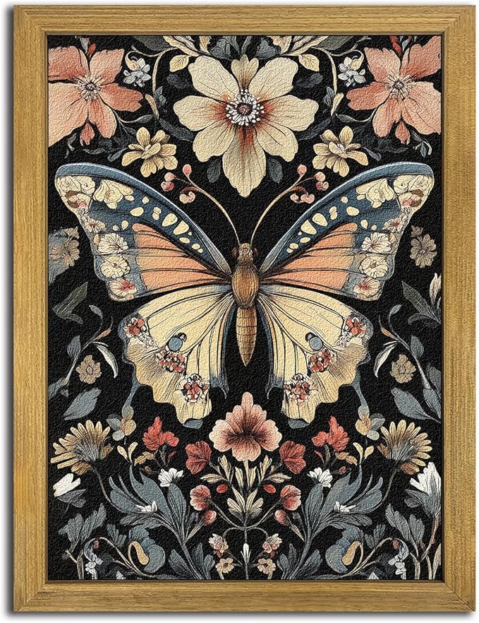 Hand Drawn Sandstone Nature Floral Wall Art, Framed Vintage 3D Textured by Unknown