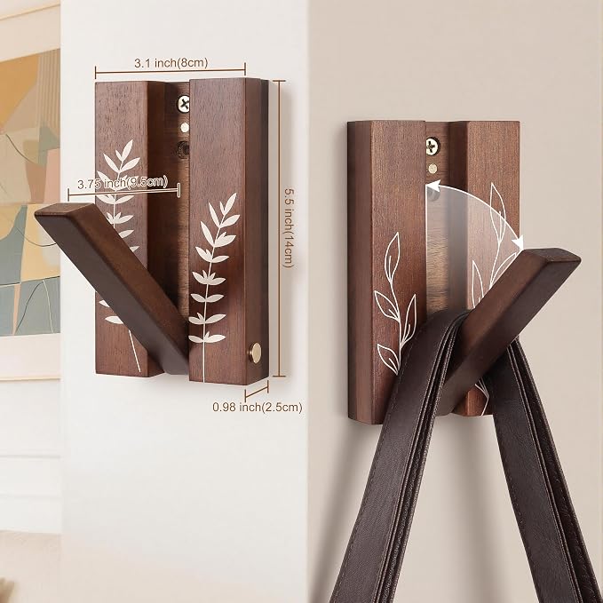 Rustic Folding Wall Hooks: Decorative Wooden Coat Hooks 2Pack Mounted - Image 3