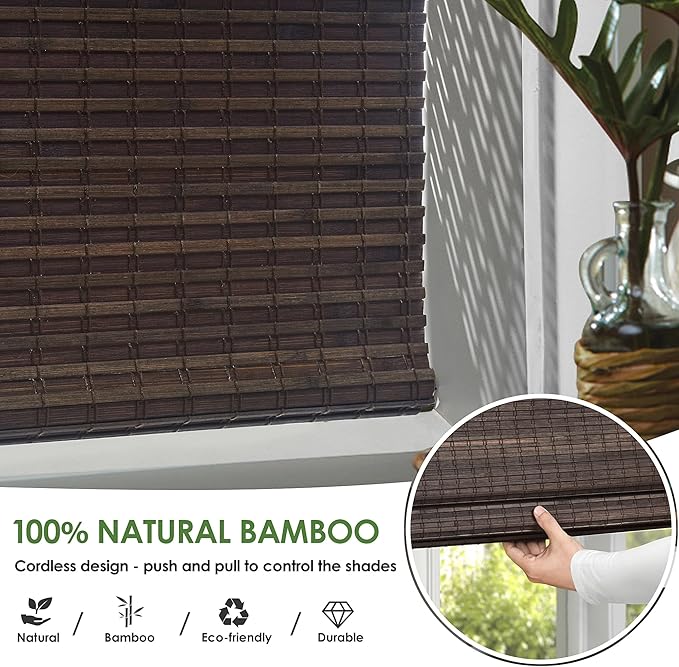 LazBlinds Cordless Bamboo Roman Shades, Privacy Blinds - Image 4