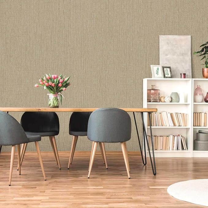 Grasscloth Peel and Stick Wallpaper Beige Brown Textured Wallpaper 15.7inch x - Image 5