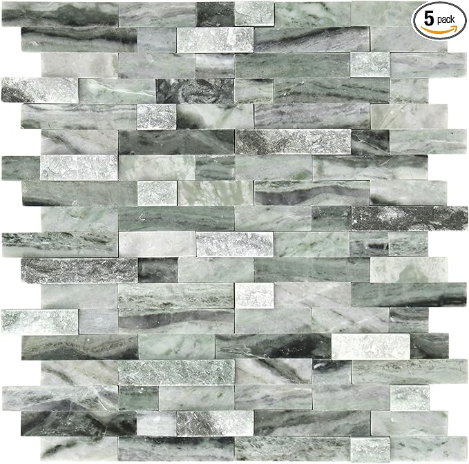SUNWINGS 5-Sheet Peel and Stick Mosaic Natural 3D Stone Self Adhesive Marble by Sunwings