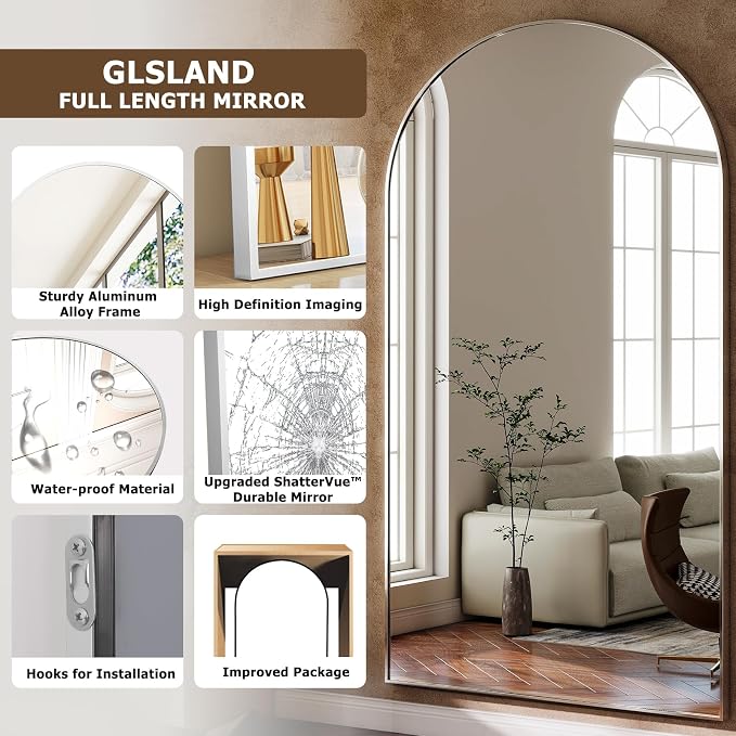 GLSLAND-34 x76 Arched Full Length Mirror-Oversize Floor Mirror Aluminum Alloy - Image 4
