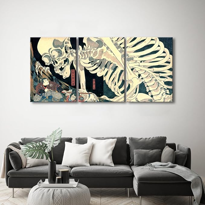 Wieco Art 3 Piece Witch and Skeleton Ukiyo-E by Utagawa Takiyasha Historic - Image 3