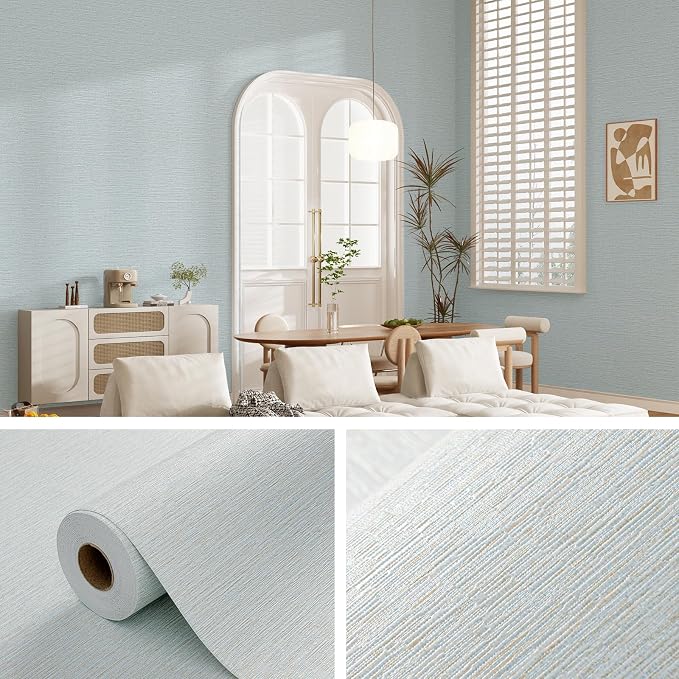 Grasscloth Peel and Stick Wallpaper 20.8"x394" Blue Thick Fabric Textured Linen - Image 5