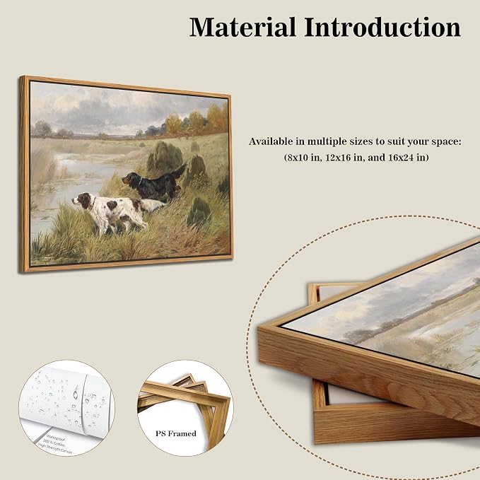 Floating Framed Vintage Hunting Dog Wall Art, Classic Countryside Landscape - Image 2