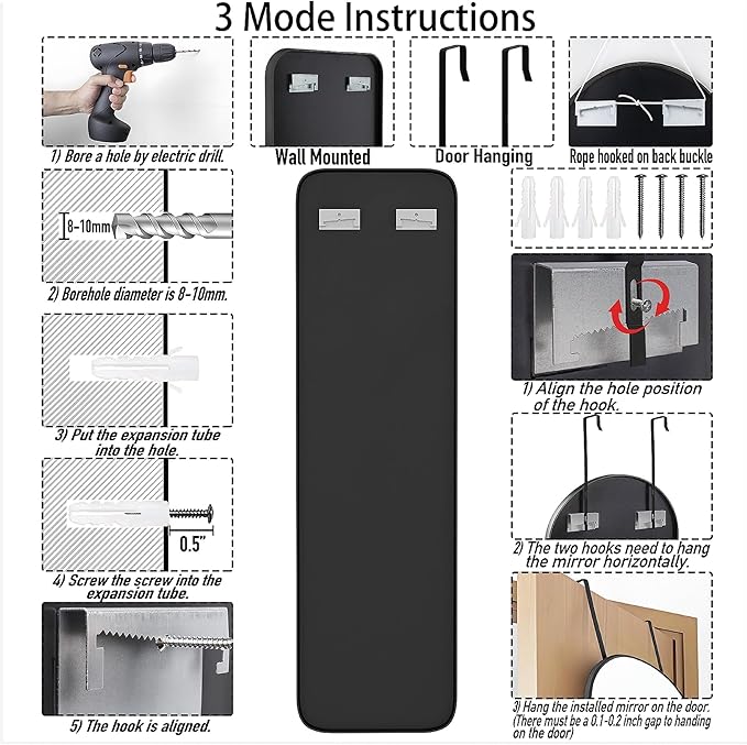 SCWF-GZ 47x14 Mirror Rectangle Full Body Length Door Hanging Wall Mounted Metal - Image 5