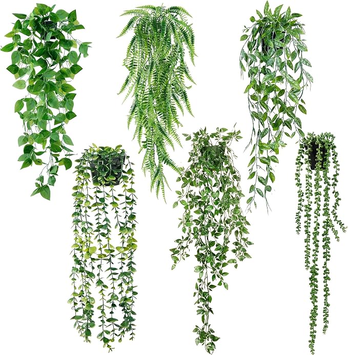 Sggvecsy Fake Hanging Plants 6 Pack Artificial Hanging Eucalyptus Plants Potted by Sggvecsy