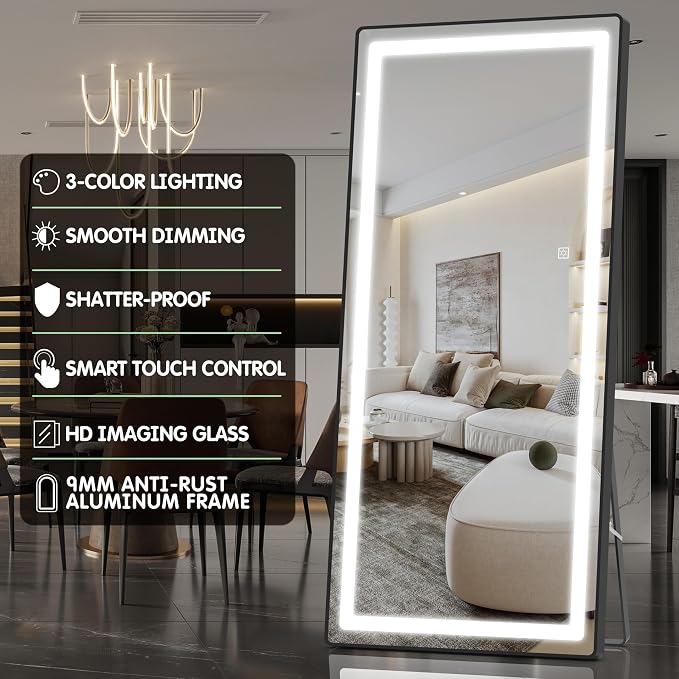 FENNIO Full Length Mirror with Lights, Wall Mounted Hanging Mirror with Lights - Image 5