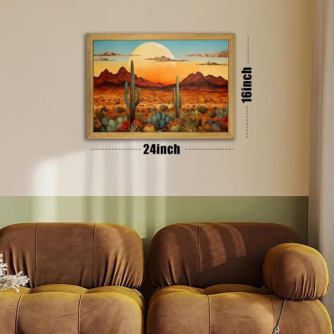 Framed Western Desert Sunset Cactus Wall Art, Vintage Southwest Nature - Image 4