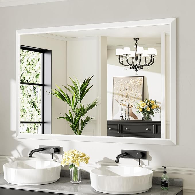60x40 Inch White Bathroom Mirror by Briivuemodernmirrors