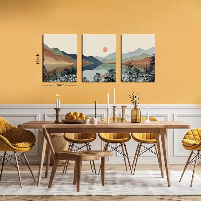 AKWISH Framed Mountain Canvas Wall Art Set of 3, Boho Watercolor Poster Prints - Image 3