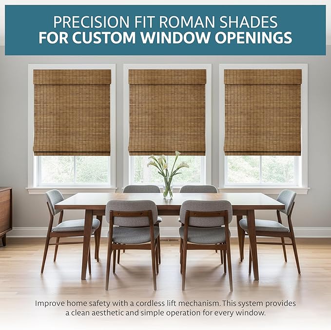 Windowsandgarden Cordless Woven Wood Roman Shades, 33W x 48H, Eastfield Teak - Image 2