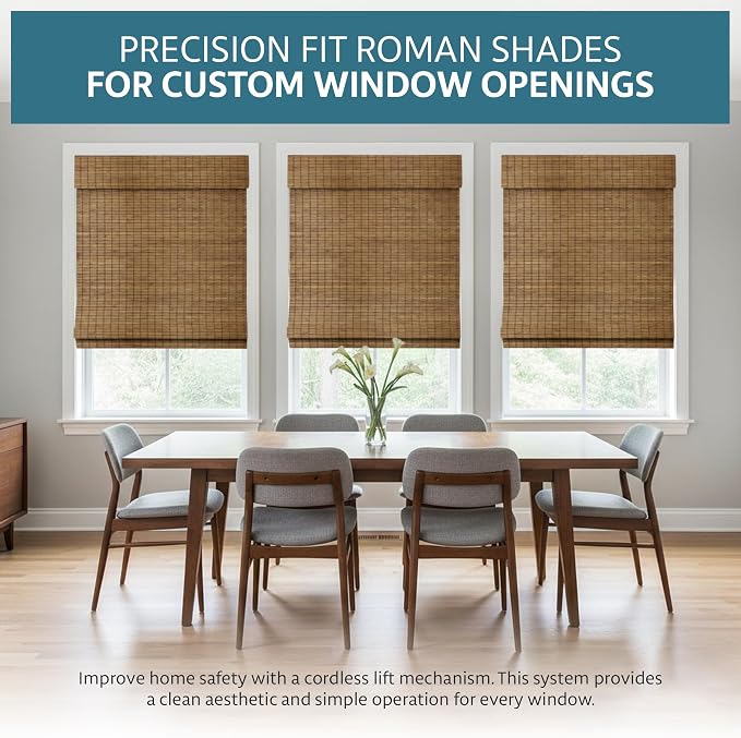 Windowsandgarden Cordless Woven Wood Roman Shades, 48W x 60H, Eastfield Teak - Image 2