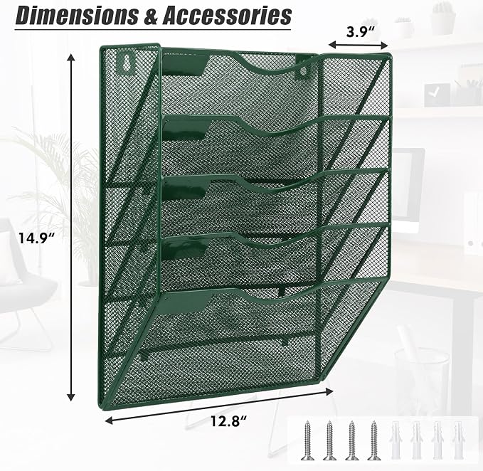 EASEPRES 5 Pocket Mesh Hanging File Organizer, Wall Mounted Mail Paper Document - Image 2