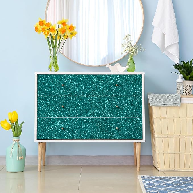 CHIHUT Teal Blue Glitter Wallpaper Stick and Peel - Image 5