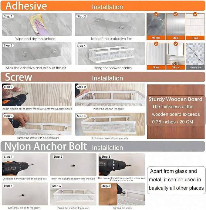 PUSDON 2-Pack 16.5" Extra Long Slim Shower Caddy, Adhesive Wall Mount Bathroom - Image 7