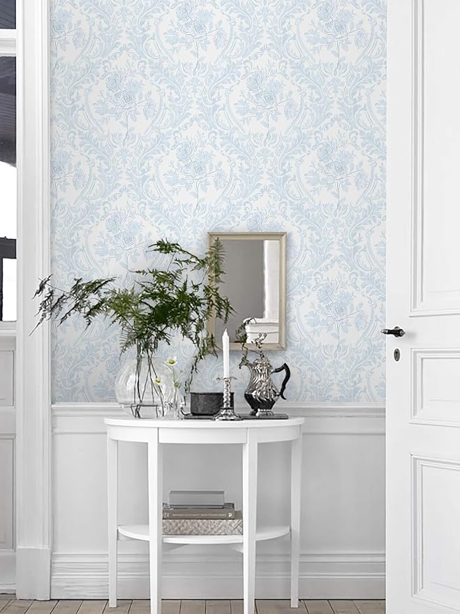 Ismoon Floral Peel and Stick Wallpaper Blue Contact Paper Boho Watercolor - Image 8