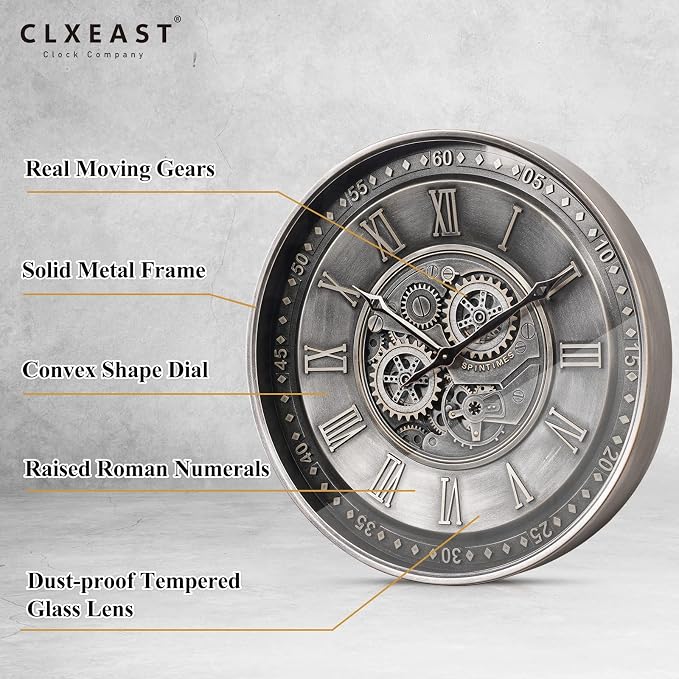 CLXEAST 24 Inch Large Moving Gear Wall Clock - Image 2