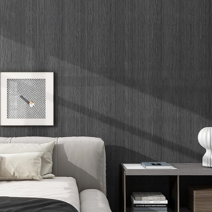 Grasscloth Textured Wallpaper Dark Gray Linen Thick 24" X 394" Fabric Contact - Image 2